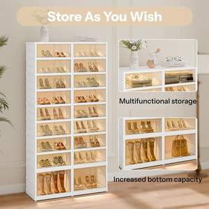 Modern Design Folding Shoes Rack Organizer <b>Collapsible</b> Shoe Storage Cabinet <b>Bins</b> with Magnetic Clear Door for Home Use - Product Image 3