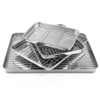 Ensemble de cuisson en acier inoxydable quatre tailles avec grille de refroidissement, compatible gaz et induction - Design moderne