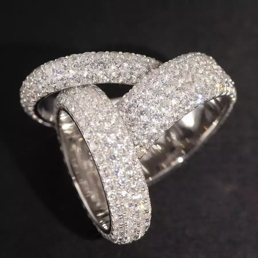 Sangat baik pria perhiasan 4 baris moissanite berlian 18k berlapis emas sterling 925 cincin perak untuk pria dewasa