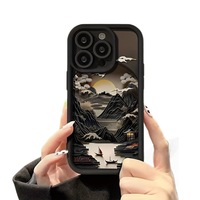 Coque de Téléphone en TPU Style Artistique Grands Fleuves et Montagnes Motifs Bambou Compatible avec Apple 16/15/14/13/12/11 XSMax