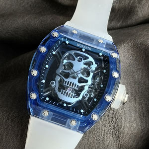 Reloj Mecánico de Esqueleto para Hombre - Caja Transparente Azul, Correa Blanca, Diseño de Tourbillon de Lujo, Reloj Deportivo - RM052 - Product Image 3