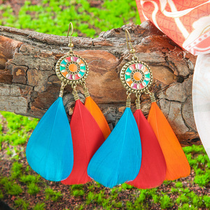 Feather <b>Drop</b> Earrings Alloy Antique <b>Bronze</b> Plated Bohemia Style Women's Fashion Dangle Earrings - Product Image 2