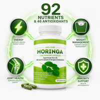 Suplemen Diet Kapsul Moringa OEM dengan 100% Bubuk Daun Murni, Manfaat Antioksidan, Kualitas Makanan