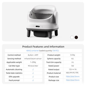 Nouvelle litière automatique pour chat Petree 2026, grande taille, design ouvert, toilette intelligente autonettoyante pour chat, désodorisation électrique, plastique - Product Image 2