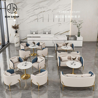 Meubles de table et de chaise de restaurant d'hôtel en marbre rond moderne de qualité supérieure, canapé de stand en cuir pour café, salon de thé