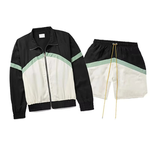 Ensemble de survêtement unisexe en polaire color-block avec veste et short, tenue sportive 2 pièces à manches longues, col montant, fermeture éclair sur le devant, coupe classique - Product Image 6