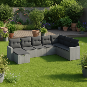 <b>Grey</b> Poly Rattan Garden Sofa Set Powder Coated Steel <b>Frame</b> 6 Seater Outdoor Furniture Contemporary Design Weather Resistant - Product Image 2