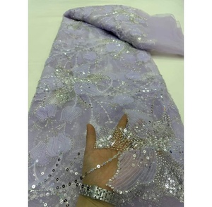 Tela de Encaje de Tul Francés con Lentejuelas de Poliéster Ecológico y Bordado de Flores 3D, Alta Calidad, Gran Venta para <span class=keywords><strong>Vestidos</strong></span> de Mujer - Product Image 6