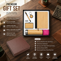 Ensemble cadeau d'entreprise en bambou avec bloc-notes A5, stylet, porte-bouteille, porte-cartes, porte-clés rotatif, cadeau personnalisé fait main