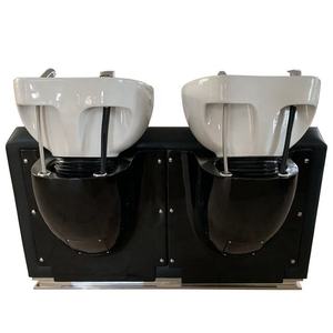 High Quality Portable Double Seater Backrest Ceramic Basin Shampoo Chair Salon Furniture Commercial <b>Black</b> Shampoo <b>Bed</b> <b>Set</b> - Product Image 5
