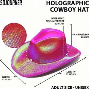 Sombrero de Vaquero Brillante con Neón - Divertido Sombrero de Vaquera Rosa con Luces Holográficas Metálicas para Fiestas Disco - Product Image 2
