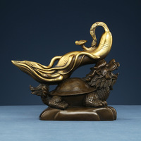 Statue de dragon tortue chinois vintage en cuivre, relief de ginseng, artisanat Feng Shui, pour une vie prospère, décoration de bureau à domicile