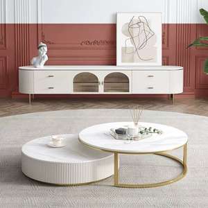 JINS Table basse de luxe de style moderne et supports de télévision en bois blanc avec support de tiroir meubles de salon de meuble de télévision - Product Image 1