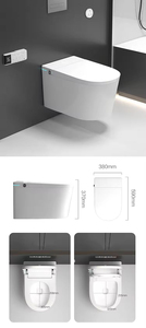 Cuvette de toilettes murale allongée moderne de 58 cm en céramique sans bride avec télécommande, siphon en P, siège à fermeture douce et gain de place - Product Image 2