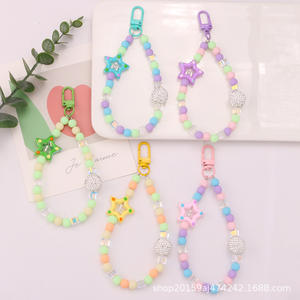 Nouveau tacheté acrylique pentagramme porte-clés pendentif créatif coloré perle chaîne accessoires étui pour écouteurs décoration - Product Image 1