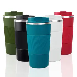 Stainless steel double wall 380ml 510ml leakproof thermo travel vacuum coffee mug cup drink tumbler with lid and silicone sleeve