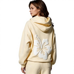 <b>Women</b> Luxury Heavyweight <b>Soft</b> Cotton Fleece Puff Printing Casual Loose Fit Pullover <b>Hoodie</b> & Sweatpants Set - Product Image 2