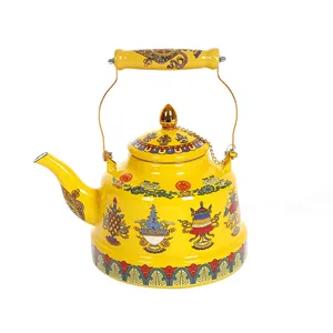 إبريق شاي صيني بتصميم عتيق بجودة عالية, إبريق شاي من المينا على شكل جرس ، غلاية من المينا الصفراء