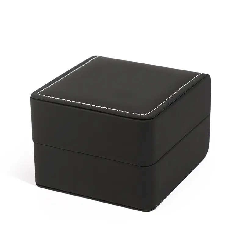 Оптовая продажа, роскошный минимальный заказ, индивидуальный логотип, черная кожаная одинарная коробка для часов с маленькой подушкой