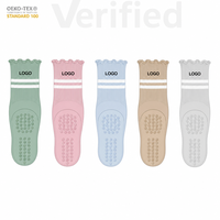 Chaussettes de yoga pour femmes, logo personnalisé, intérieur rayé, respirantes, tricotées, en coton et fibre de bambou, antidérapantes, pour le sport