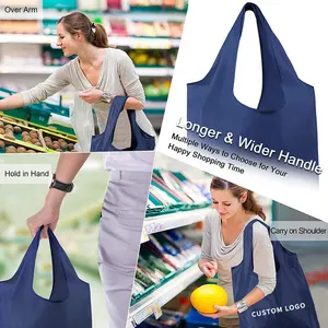 Custom Portable Folding Shoulder Bags Oxford Cloth Grocery Tote Bags Reusable Folding Shopping Bag