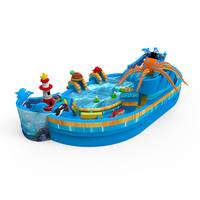 Parc aquatique gonflable commercial avec toboggan aquatique et piscine pour enfants et adultes Parc aquatique au sol gonflable personnalisé sur le thème de l'océan