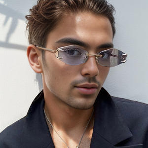 Lunettes de soleil sans monture personnalisées unisexes, verres PC UV400, style Instagram, monture noire, emballage en boîte CY-8850 - Product Image 4