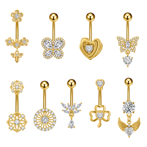 10 unids/set de acero inoxidable 14G <span class=keywords><strong>Piercing</strong></span> para ombligo, gemas dobles, anillos para ombligo de acero quirúrgico dorado, Piercings para ombligo para mujer - Product Image 5