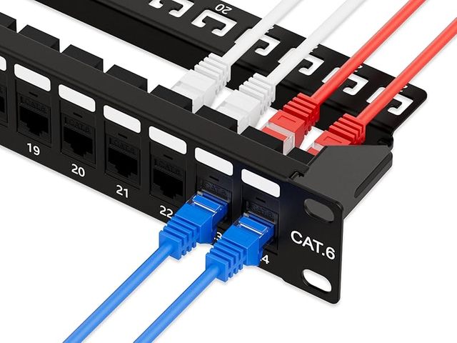 24 Port Patch Panel Rackmount or Wall Mount 19-Inch, 1U Cat 6 Network Panel with 24 Keystone Couplers 10Gbps