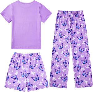 Set pigiama da ragazza 3 pezzi camicia a manica corta autunno pantaloni Top con tasche pigiama da ragazza da casa 7-14 anni - Product Image 2