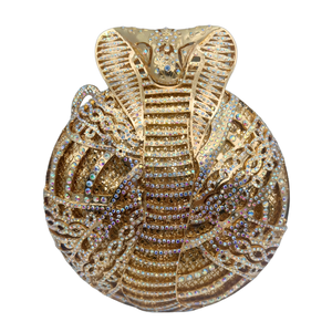 Bolso de Noche Brillante con Pedrería Redonda de Cobra para Mujer, Cartera de Mano Deslumbrante con Cristales de Serpiente para Cenas y Fiestas Nocturnas - Product Image 1