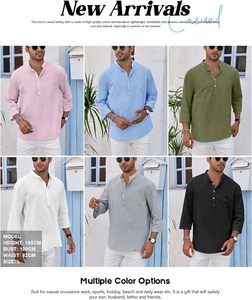 Camisas de Hombre 70% Lino 30% Algodón, Cuello Redondo, Casual, Manga Corta, Corte Regular, Color Liso, Verano, Ligeras, para Playa o Yoga - Product Image 4