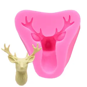 HY Christmas Deer Elk Silicone Fondant Chocolate Mold Cake Topper Decorating Tools 3D Stag Head Resin Polymer Clay Mold