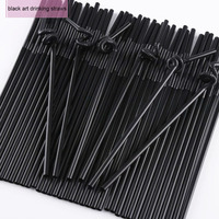 MOQ 100 pièces Pailles à boire flexibles en plastique noir 6x260mm, pailles à jus, pailles jetables en PP de qualité alimentaire