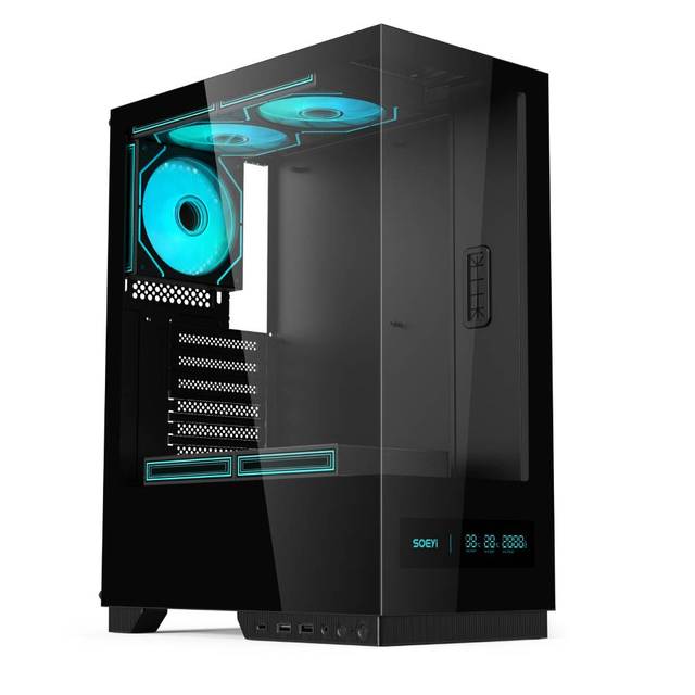 New Design Computer Case Tower ATX Steel Gaming PC Case with Side Panel Window for Professional Use With Digital Screen Display