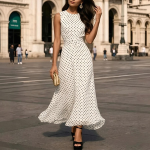 Vestido Midi Casual de Otoño con Estampado de Lunares, Estilo Sirena, Cuello Redondo, Cintura Natural, Sin Mangas, Directo de Fábrica OEM ODM Suzhou VIVA VIXEN - Product Image 6
