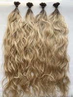 Extensions de cheveux européens à pointe plate qualité salon 2026, 100 % cheveux humains vierges, double épaisseur, ondulés