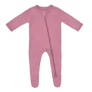 Organic baby clothes Soft Bamboo Rayon Zipper Closure Solid Color Baby Footie Zipper Romper