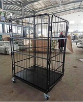 Chariot en treillis métallique pliable en acier galvanisé électrostatique Q235 à quatre roues, conteneur industriel HDNT