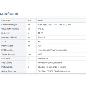Grille de Bragg à fibre <span class=keywords><strong>chirped</strong></span> <span class=keywords><strong>FBG</strong></span> <span class=keywords><strong>chirped</strong></span> de haute qualité pour la compensation de dispersion - Product Image 5