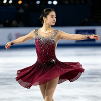 Robe de patinage artistique bordeaux à col rond, manches longues, dos ouvert à grand cercle, ornée de strass, pour compétition, pour filles et femmes