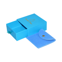 Scatola Regalo Scorrevole in Cartone Blu Vuota con Logo Stampato in Lamina Dorata per Gioielli, Orecchini e Anelli