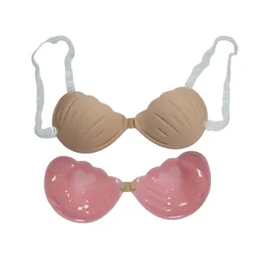 Invisible Reusable Womens Stick On Gel With Clear Straps Silicone Sticky Bra Cups For Wedding Dress