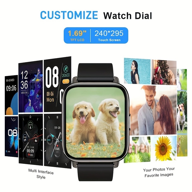 1.69" Touch Screen Smartwatch, a Fitness Tracker Featuring a Sleep Monitor and Step Counter,Supports 10 Sports Modes for Running