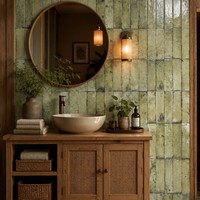 Ubin Dinding Porselen Penuh Motif Retro Buatan Tangan Ukuran 60x240mm, Ubin Strip Panjang Gradasi Biru Langit untuk Dinding Kamar Mandi