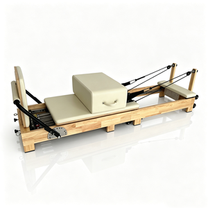 Reformer de Pilates Plegable para el Hogar, Colores Beige y Caqui, Reformer de Pilates de Madera de Roble Plegable con 6 Resortes - Product Image 4