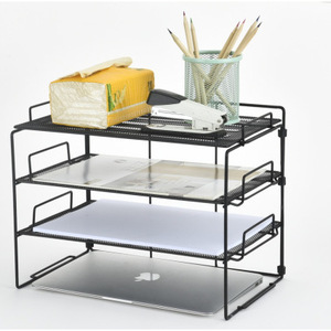 Metal Three Tier File Rack 36x24x27cm <b>Desk</b> Organizer Storage Basket Office Supplies Black Foldable Filing <b>Cabinet</b> - Product Image 1
