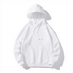Men's White Hooded Fleece Sweatshirt Oversized Fit Solid Color Casual Autumn Wear Long Sleeve Knitted Style - Product Image 1