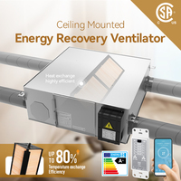 Échangeur de chaleur ERV monté au plafond, 10 vitesses, contrôle intelligent automatique à 100 % bypass, ventilation à récupération d'énergie pour usage résidentiel