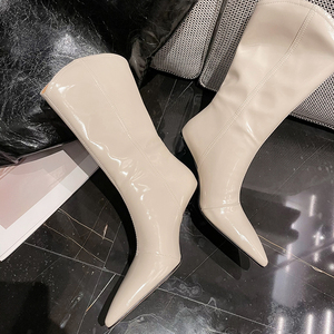 WETKISS 2025, botas occidentales blancas puras mexicanas, botas sexis de punta estrecha para mujer, botas de media pantorrilla, <span class=keywords><strong>botines</strong></span> de tacón de aguja, botas vaqueras para mujer - Product Image 3